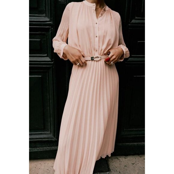 ZARA PLEATED MIDI DRESS WITH BELT - Picture 7 of 11